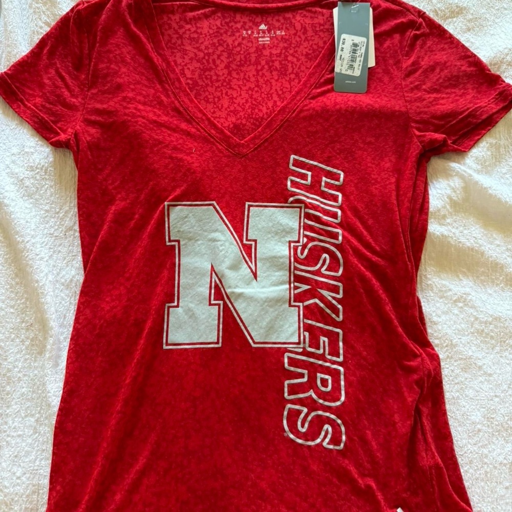 adidas Red Huskers Women's V-Neck Tee
